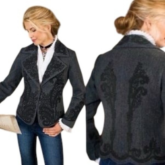 Soft Surroundings Embroidered Wool Blend Equestrian Western Blazer Women Small - Picture 1 of 11